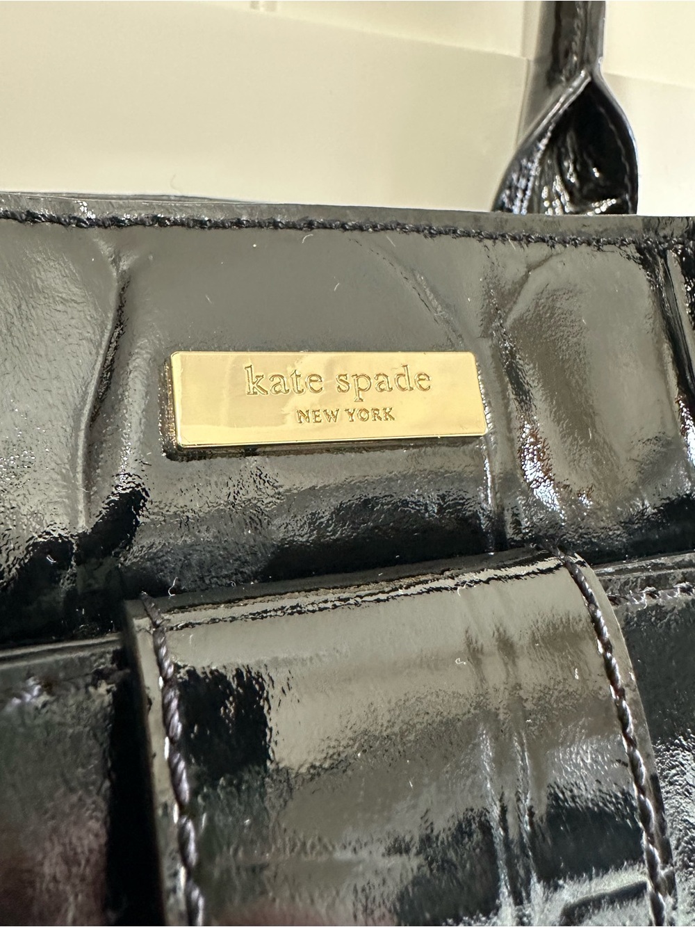 Vintage kate spade Elena Knightsbridge Bow Handbag Black Croc Patent Leather - Picture 12 of 13